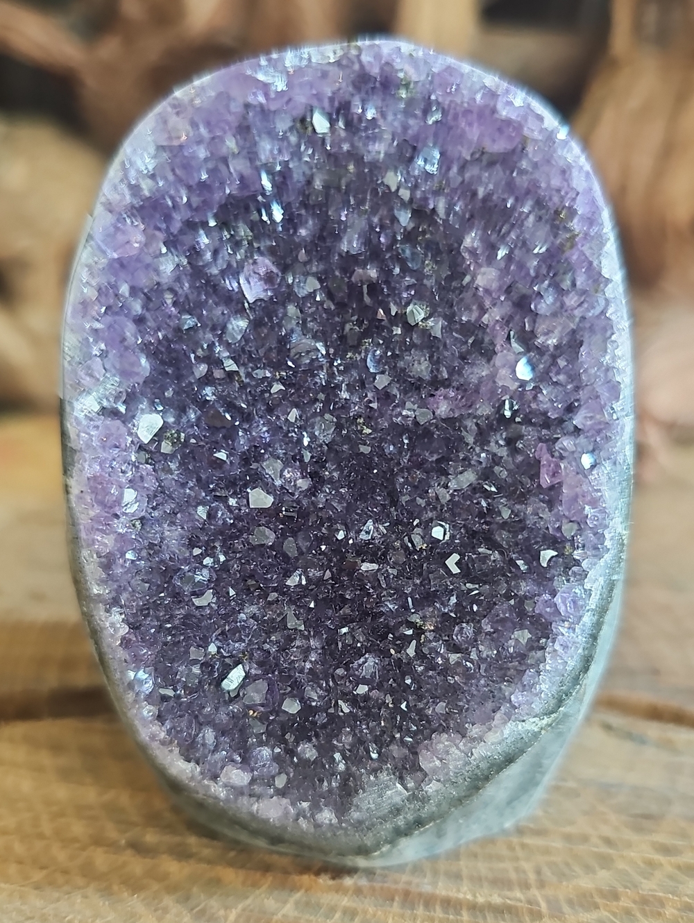 Gemy Amethyst Cutbase Cluster From Uraguay - Deep Purple Crystal Display